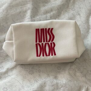 New Dior Beauty MISS DIOR Pink & White Canvas Pouch Cosmetic Bag